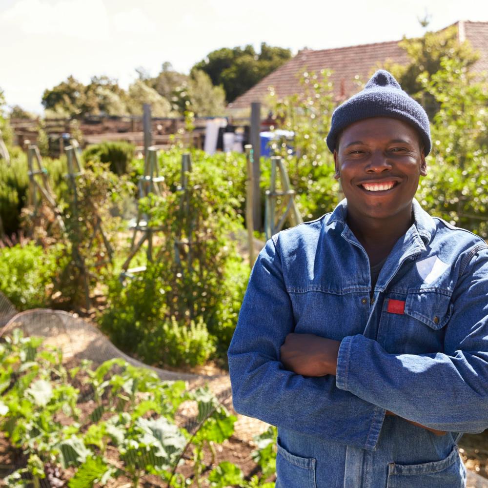 Volunteers working in a community garden